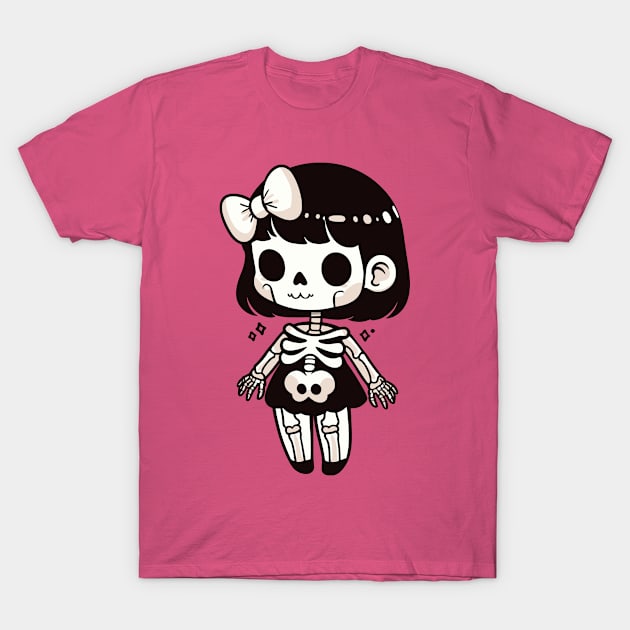 Cute Kawaii Skeleton Girl Costume | Cute Happy Halloween Skeleton Design T-Shirt by Nora Liak